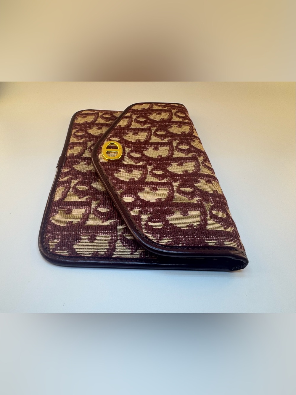 Christian Dior Vintage Oblique Wallet On Chain Burgundy Bordeaux Monogram AUTH - Picture 5 of 13